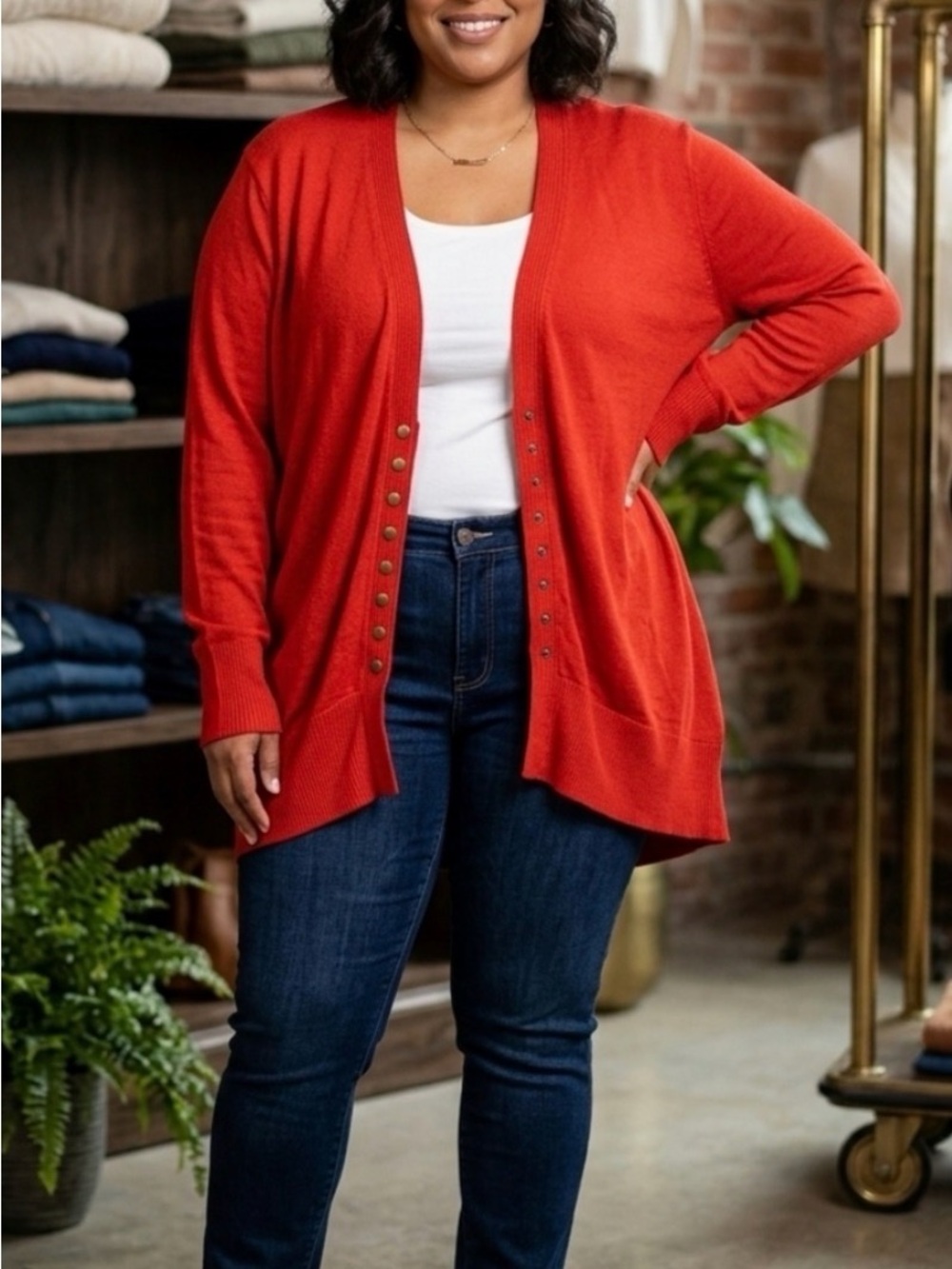 Zenana Outfitters Burnt Orange Lightweight Snap Cardigan Oversized Loose Fit 3X